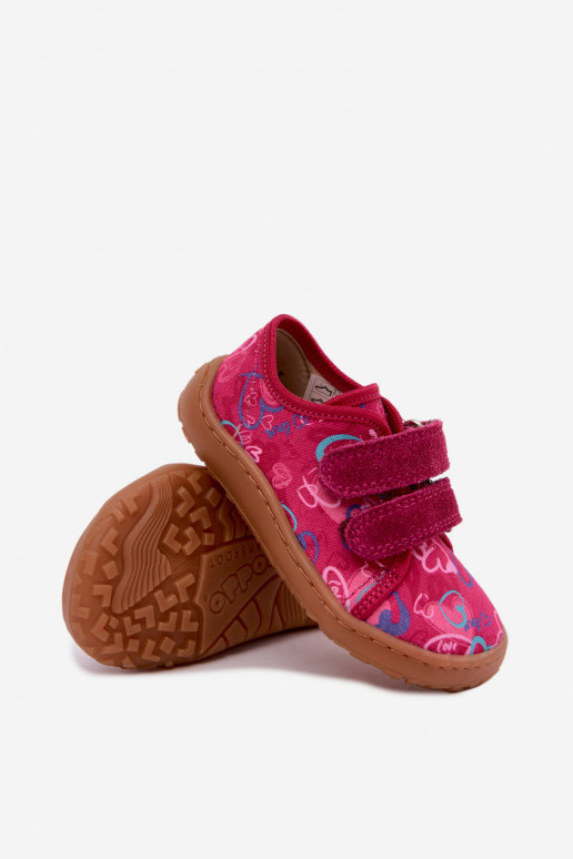 Plätud Laste jalanõud Barefoot südametega Froddo Canvas G1700440-24 tumeroosad värvi