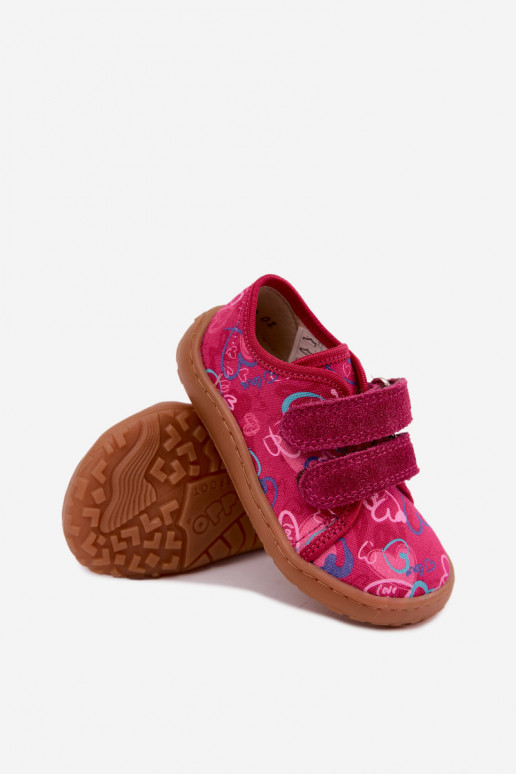 Plätud Laste jalanõud Barefoot südametega Froddo Canvas G1700440-24 tumeroosad värvi