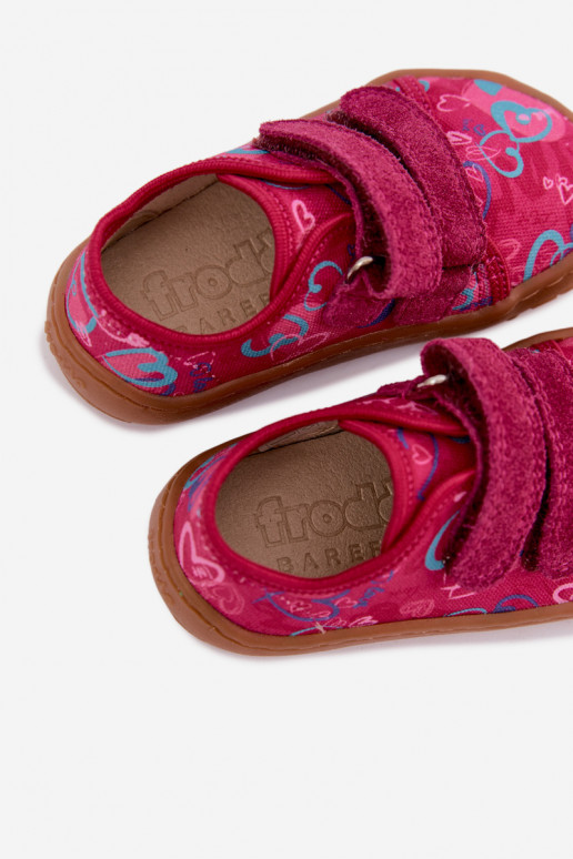 Plätud Laste jalanõud Barefoot südametega Froddo Canvas G1700440-24 tumeroosad värvi