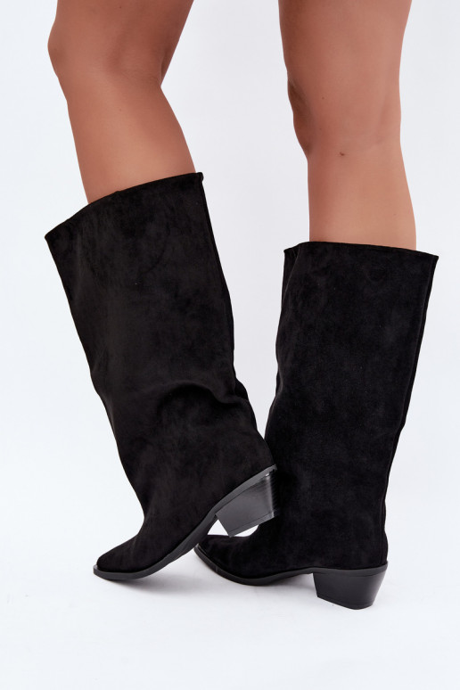  pika säärega saapad kõrge jämeda kontsaga owe Must Casella