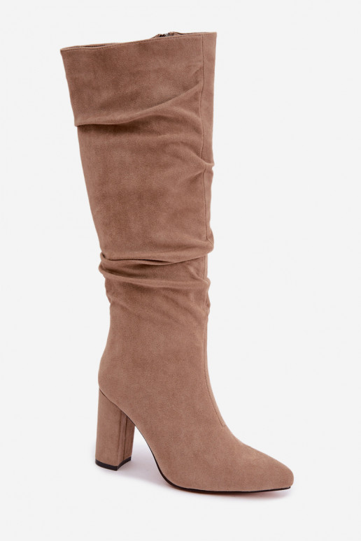 voodriga pika säärega saapad kõrge jämeda kontsaga  beeži värvi Imelia