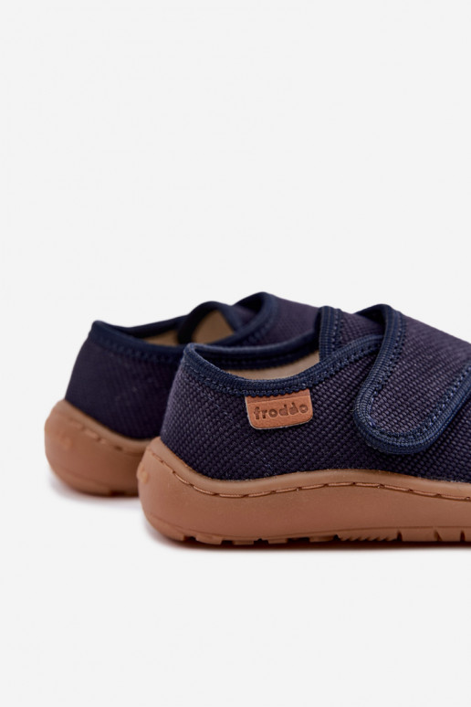 Plätud Laste jalanõud poiste krõpsudega kinnitatav Barefoot Froddo G1700438 tumesinist värvi