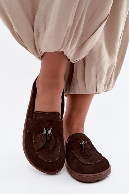 Mokassiinid Barefoot Z Naturalnego Zamszu Zazoo 10220 Czekoladowe