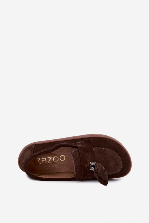 Mokassiinid Barefoot Z Naturalnego Zamszu Zazoo 10220 Czekoladowe