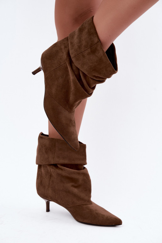  Naiste poolsaapad Typu Slouchy kõrge jämeda kontsaga Khakivärvi Loralia