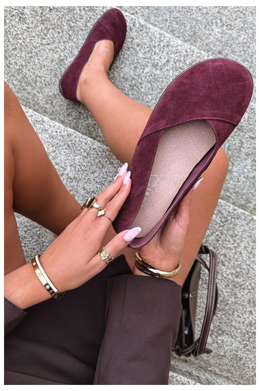 Baleriinad  Barefoot Z Naturalnego Zamszu bordoo-värvi Mirelia