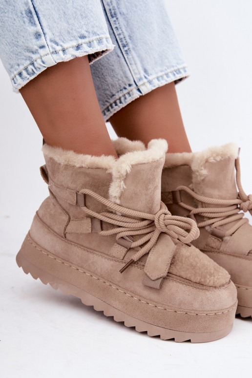 Nööritavad talvesaapad platvormiga beeži värvi Coraliah