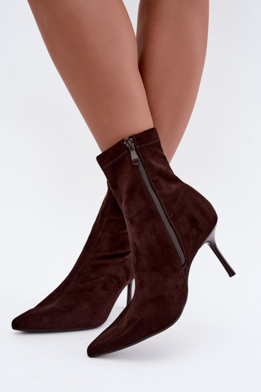 Naiste poolsaapad kõrge jämeda kontsaga Czekoladowe Nireya