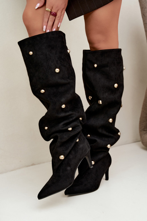  pika säärega saapad kõrge jämeda kontsaga  Detalami Must Beladine