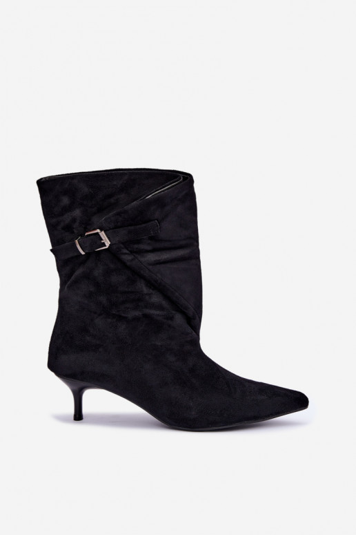 voodriga Naiste poolsaapad kõrge jämeda kontsaga neetide ja pandlaga Must Tiselle