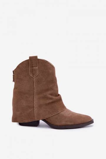 kauboistiilis saapad naturaalsest nahast seemisnakhsedj voodriga kõrge jämeda kontsaga Vinceza 31715 beeži värvi 2