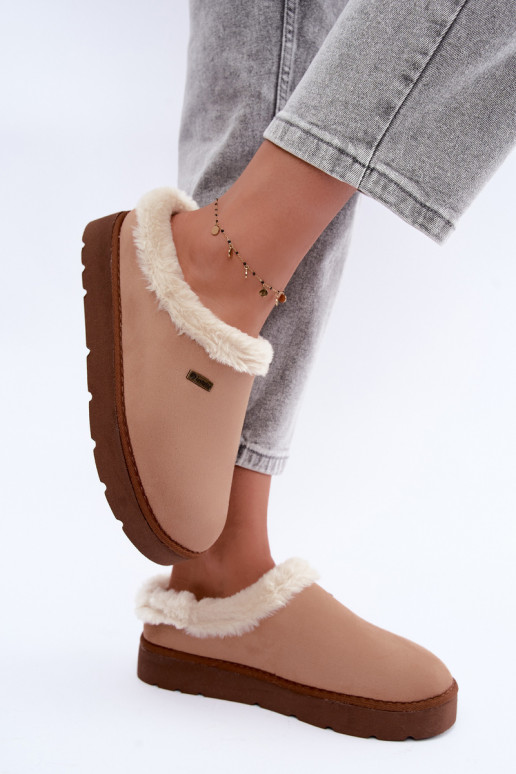 Plätud jalatsid kodujalatsid  karusnahaga Inblu DR000004 Camel