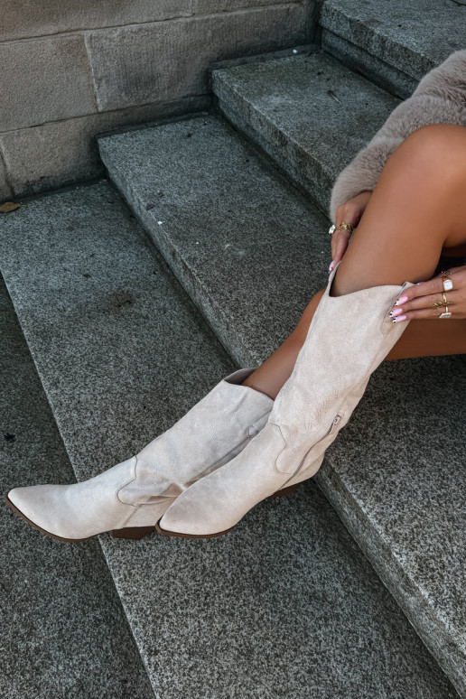 pika säärega saapad  kõrge jämeda kontsaga Elevandiluu värvi Hartley