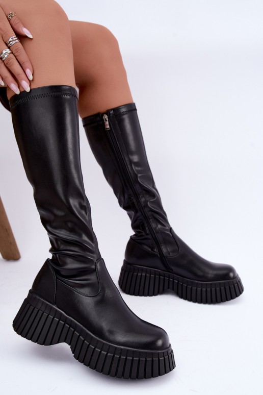   pika säärega saapad platvormiga Must Haldora