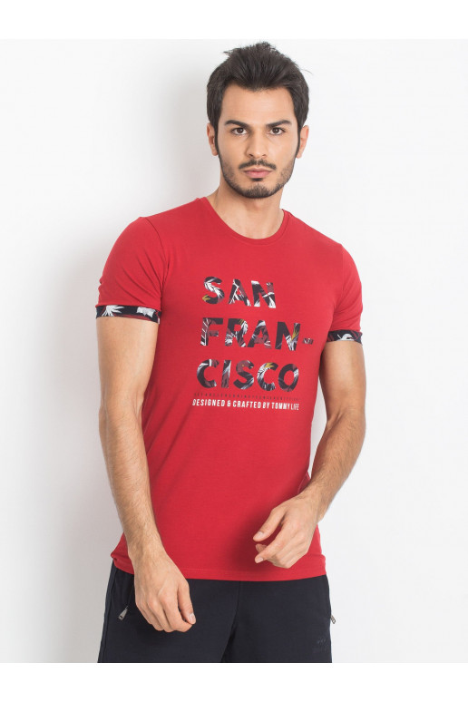 TOMMY LIFE Punane meeste T-särk kirjaga TOMMY LIFE Punane meeste T-särk kirjaga
